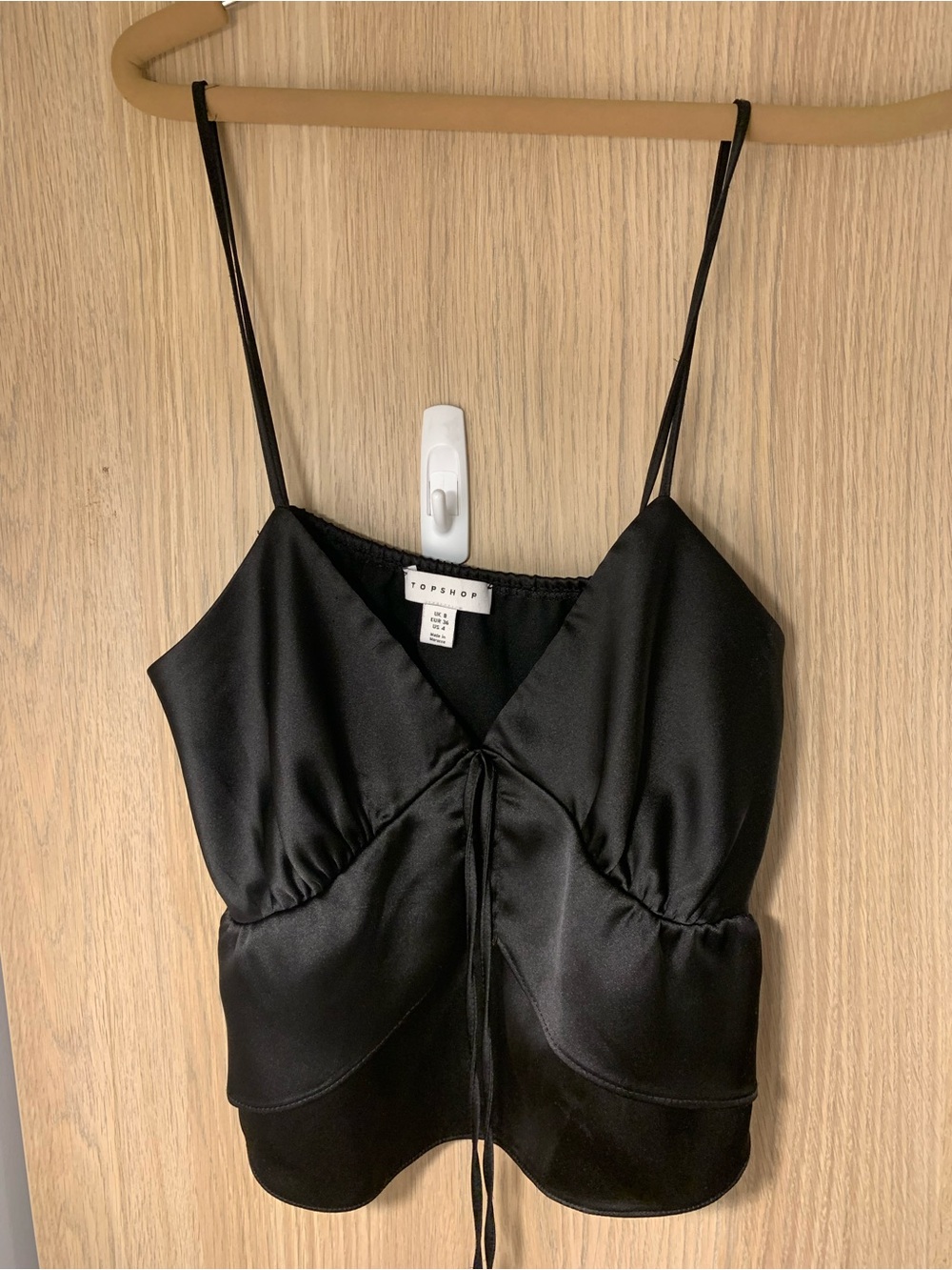 Topshop Black Satin Ruched Drawcord Cami